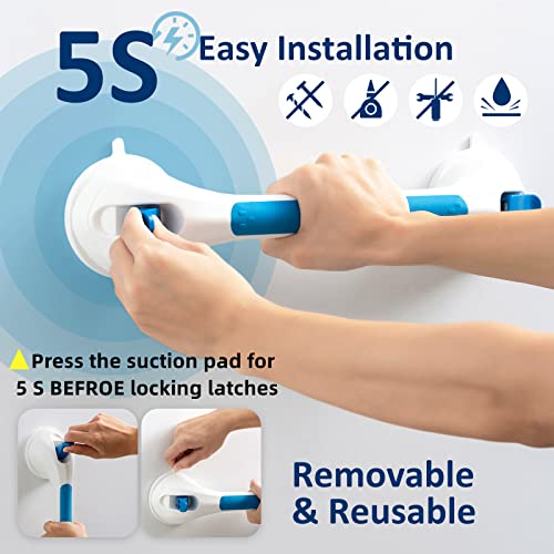 TAILI Shower Grab Bar 2 Pack Suction Grab Bars for Bathtubs and Showers, Heavy Duty Shower Handle Removable Bathroom Safety Grip for Seniors and Elderly, Handrails No Drilling Waterproof, Blue,G9 - color: Blue, size: 16.8"