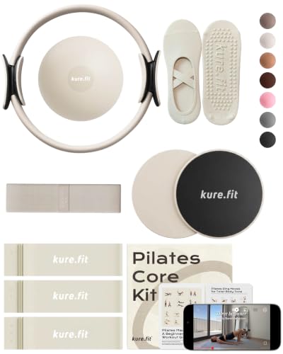 Pilates Kit for Women – Home Pilates Equipment Set with Ring, Ball & Resistance Bands | Pilates Starter Kit with Accessories in Gift Box - color: Beige, style: Core Kit - 10PC