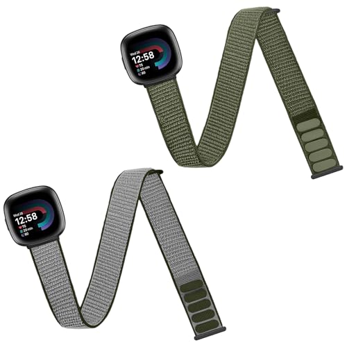 Nylon Sport Ankle/Arm Band Compatible with Fitbit Versa 4/Fitbit Versa 3 /Fitbit Sense 2/Fitbit Sense Bands,Elastic Nylon Braided Arm Strap Replacement Ankle band for Women Men - color: Dark Olive/Army Green
