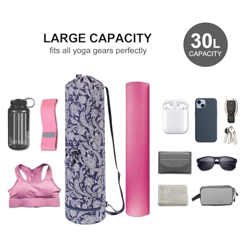 sportsnew Yoga Mat Bag with Water Bottle Pocket & Wet Pocket for Women | Yoga mat carrier fits 1/8"-3/8" yoga mats, quick-access multi-pocket organization, lightweight for gym, Pilates & studio - color: Phoenix Feather, size: Medium