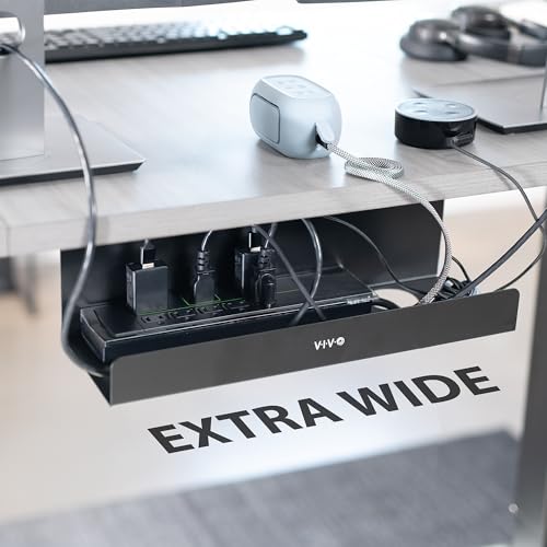 VIVO Black 17 inch Extra Deep Cable Management Tray, DESK-AC16-1C | Under Desk, Low Profile Power Strip Holder, Cord Organizer, Wire Tamer Steel Cable Rack for Office and Home, Holds 11 lbs - color: Black, size: Extra Deep