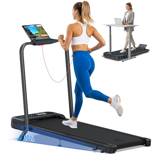 Cardirun Walking Pad with 10% Incline, 4 in 1 Foldable Walking Pad Treadmills with Handle Bar for Home Small Spaces, 3.0HP Portable Quiet Compact Under Desk Treadmill with Low Noise, APP, LED Display