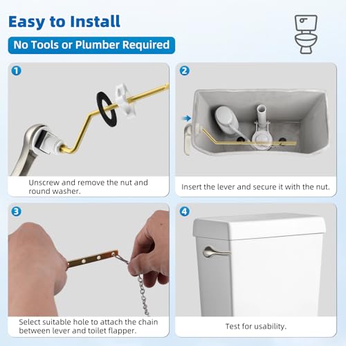 Hibbent Metal Side Mount Toilet Handle Replacement Kit, Brushed Nickel | Upgraded Metal Flush Lever, Universal Toilet Flush Handle Fit Side Tanks, Stainless Steel Flapper Chains, 4 Adjustable Holes - color: Brushed Nickel, style: Classic Side Mount