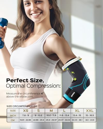 Rakiie Elbow Compression Sleeve 2 Pack, Elbow Brace for Tendonitis and Tennis Elbow, Pain Relief Elbow Brace for Men & Women, Elbow Sleeve Reduce Joint Pain for Tennis, Golfer, Workouts, Blue (M) - color: Blue, size: Medium