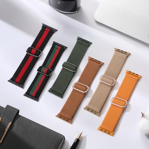 Maledan 10 Pack Stretchy Bands Compatible with Apple Watch Band 38mm 40mm 41mm 42mm 44mm 45mm 46mm 49mm Women Men,Soft Nylon Braided Strap Wristband for iWatch Series Ultra 11 10 9 8 7 6 5 4 3 2 1 SE - color: Black/ZWalnut/Caramel/Soft Orange/BlackRed/Bla