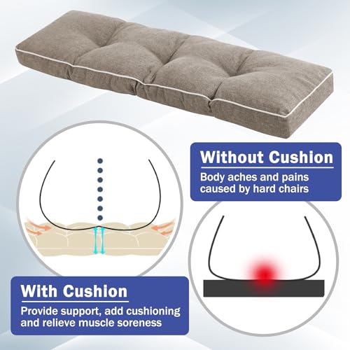IPYNBAP Bench Cushion, 42 x 16 Inch Patio Furniture Cushions with Durable Ties, Soft Memory Foam Bench Cushions for Indoor/Outdoor Furniture with Non-Slip Bottom, Kitchen&Dining, Khaki - color: Khaki, size: 42*16+4”