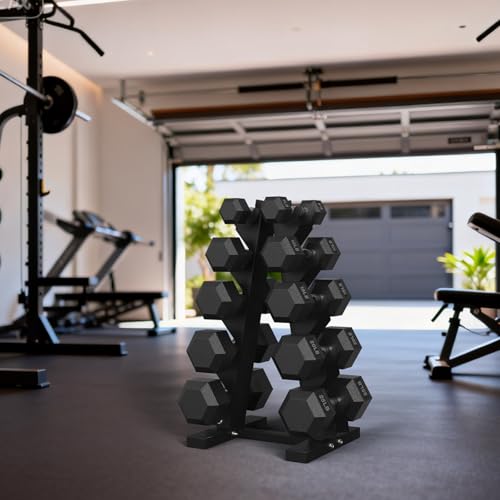 Hex Dumbbell Sets with Rack, 85-560lb Dumbbell Weight Set & Storage Rack | PAPABABE Dumbbell Set with Stand, Rubber Dumbbell Weight Set, Multiple Options Hand Weight for Strength Training - size: 150lb (5, 10, 15, 20, 25lb)x2& Rack