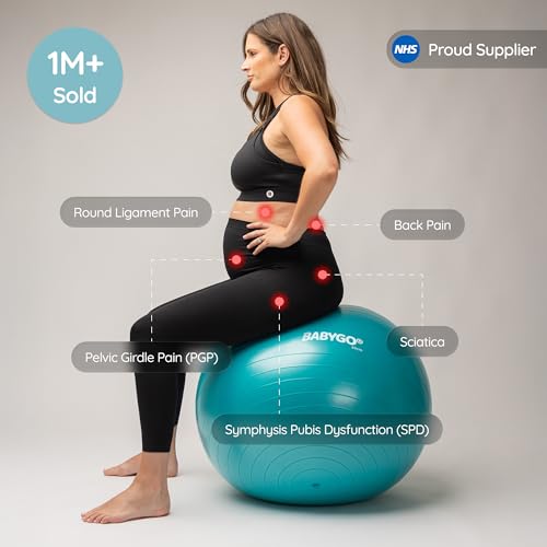 BABYGO Birthing Ball - Pregnancy Yoga Labor & Exercise Ball & Book Set Trimester Targeting, Maternity Physio, Birth & Recovery Plan Included Anti Burst Eco Friendly - color: Turquoise, size: 65cm - Manual