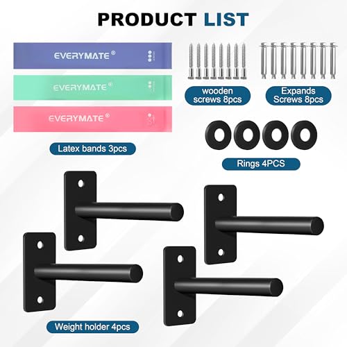 EVERYMATE Weight Plate Rack, Wall Mount Weight Plate Holder for Bumper Plates, Max Weight Capacity 330 lb, Home Gym Organizer - size: 1-inch-4Pack
