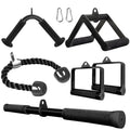Double D Row Handle Cable Attachment for Weight Workout, Steel with Non-Slip Rubber Grip (Black) - color: Black Five-piece Set
