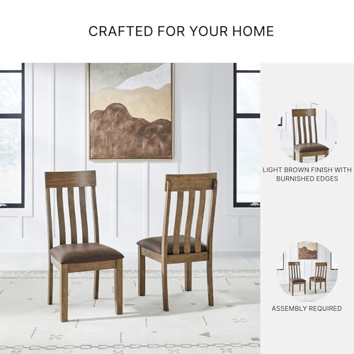 Signature Design by Ashley Vallister Dining Chairs Set of 2, Light Brown | Solid wood frame, Combination of leather and faux leather, Rustic dining room chairs, Slat back design, 250 lb capacity - color: Light Brown, style: Dining Chair