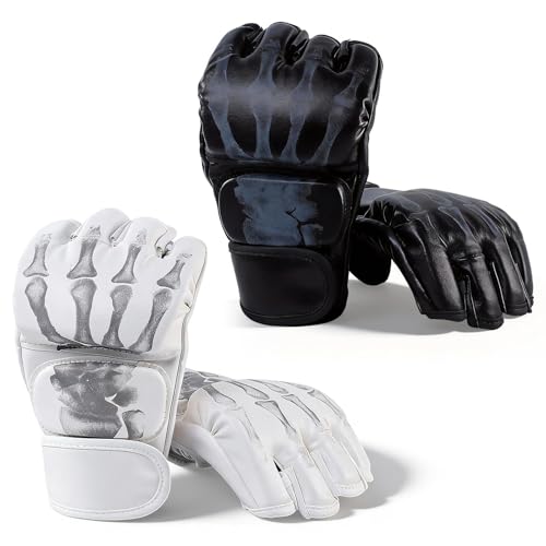 Generic 2 Pairs MMA Gloves Martial Arts Bag Gloves Boxing Fight Gloves Kickboxing Gloves for Sparring - color: Black and White