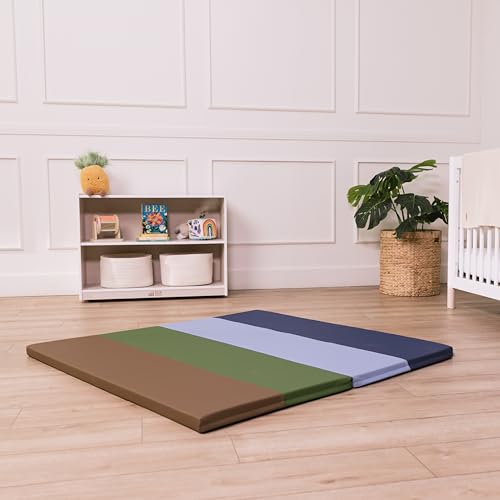 ECR4Kids SoftZone 4-Section Rainbow Runway Activity Mat, Folding Playmat, Earthtone - color: Earthtone