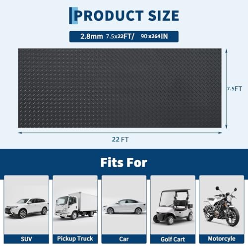 GarveeTech 7.5 x 22 ft Garage Floor Mat, 2.8 mm Thickened Flooring Roll Diamond Plate PVC Rubber Trailer Mat, Non-Slip Floor Protector Mat for Garage, Warehouse, Gyms, Trailer, SUV