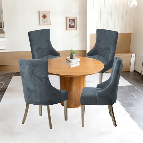 Jacquard Wingback Dining Chair Covers Stretch Wing Back Side Chair Slipcover Accent Chair Cover Slipcover with Arm Chair Protector Cover for Dining Living Room (Dark Grey, 4PCS) - color: B- Dark Grey, size: 4 PCS