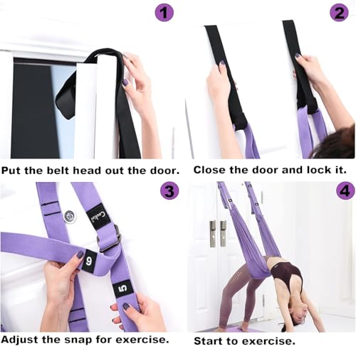 Leg Stretcher Strap - Yoga Stretching Strap,Yoga Door Swing,Backbend Training Rope with Door Anchor, Flexibility Trainer Stretching Equipment Assist Stretch Strap for Fitness Gymnastics Dance Aerial Ballet (purple) - color: purple.