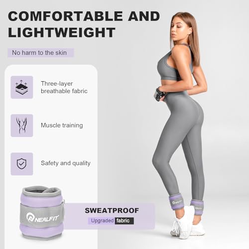 NEALFIT Ankle Wrist Weights, Adjustable Arm Leg Weights for Women Men, Secure Fit Non-Slip Exercise Weights for Home Workout, Running, Walking, Aerobics, Physical Therapy - color: Lilac Purple, size: 2Lbs Pair (1lb x 2)