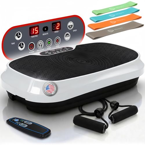 Lifepro Waver Mini Vibration Plate Exercise Machine with Resistance Bands | Compact Design, 99 Speed Levels, 10 Presets, Non-Slip Surface — Vibration Plate for Lymphatic Drainage, Full Body Workout - color: White