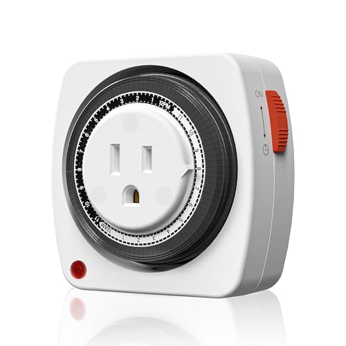 BN-LINK 24-Hour Plug-in Mechanical Timer, Heavy Duty Outlet Timer Indoor with 15-Minute Intervals, 3-Prong Plug for Aquariums, Grow Lights, Hydroponics, Indoor Lighting, ETL Listed, 1-Pack - size: 3-Prong, 1-Pack, 1 Outlet, Heavy Duty