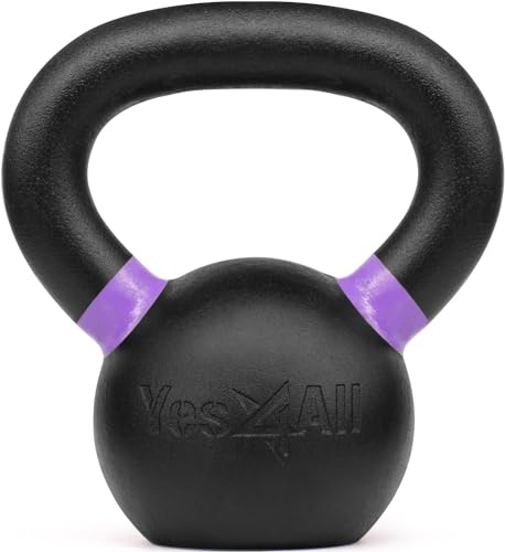 Yes4All Powder Coated Kettlebell, Cast Iron Core Kettlebells with Non-Slip Handle & Flat Bottom for Conditioning, Heavy Duty for Strength Training, 9lb to 71lb - Single & Pair - color: Purple, style: B. Pair