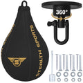 Speed Ball Boxing – MMA Speed Bag & Hanging Swivel Kit for Boxing Training – Punching Bag for Muay Thai, Kickboxing, Martial Arts, Reflex and Speed Training Striking Bag - color: Matt Black & Gold