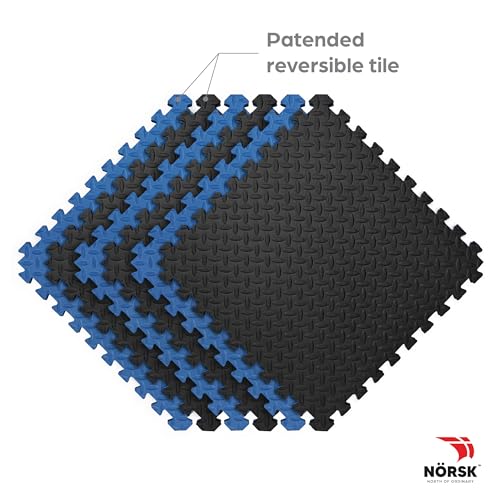 NÖRSK Duräflex Medium-Duty Reversible Interlocking Foam Floor Tiles, Diamond Plate Texture, Black/Blue, 24 X 24 X .47 in., 6-Pack (24 sq. ft.) (Black/Blue, 1.0" Thick) - color: Black/Blue, size: 1.0" Thick