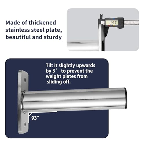 Wall Mounted Olympic Weight Plate Rack, Heavy Duty Metal 2" Plate Holder & Hanger for Home Gym, Garage Gym, Powerlifting & Fitness Equipment Storage, 275 lbs Capacity Barbell Plate Organizer with Screws for Wood & Concrete Walls - color: Silver-4pack