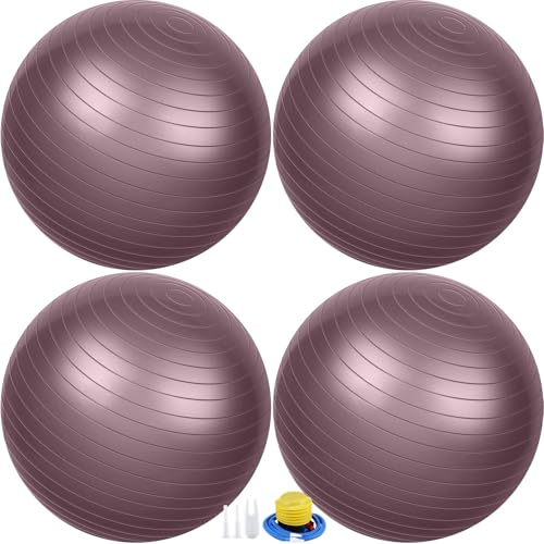 Leyndo 4 Pcs 26 Inch Yoga Exercise Ball Pilates Pregnancy Birthing Fitness Ball with Quick Pump Anti Burst for Improved Posture, Balance, Yoga, Pilates, Training - color: Rose Color