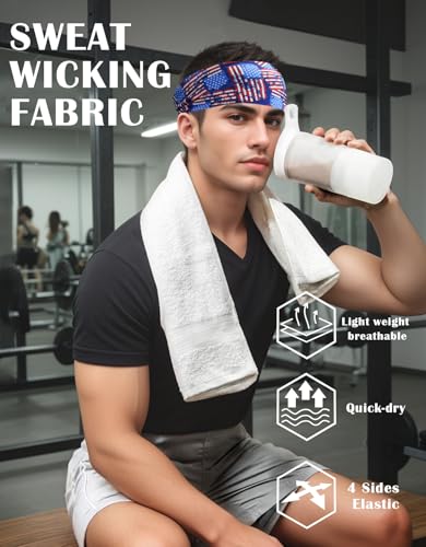 Headbands for Men & Women, Sweat Headband Non-Slip Sweatband Sports Running Cycling Yoga Basketball Workout Football Training - color: Flag Designs