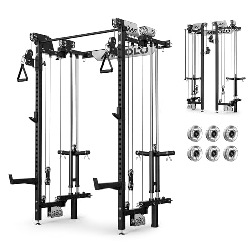 Mikolo Folding Squat Rack, Wall Mounted Power Rack with Cable Crossover Machine & LAT Pull Down, Functional Trainer with 5 Adjustable Function Modes, Home Gym Package - color: Black, size: WR02 Pro-Forge (Rack Only)
