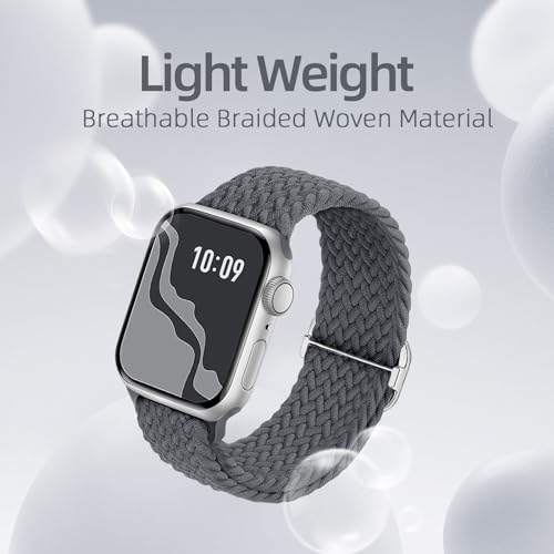 4 Pack Braided Stretchy Bands Compatible with Apple Watch 40mm 41mm 38mm 42mm 44mm 45mm 46mm 49mm Women Men, Breathable Nylon Elastic Daily Use Straps for iWatch Series 11/10 9 8 7 6 5 4 3 SE/Ultra 2 - color: Black/DeepGray/OliveGreen/AbyssBlue, size: 38m
