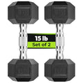 HANDBODE Hex Dumbbell Set of 2, Rubber Encased Fixed Dumbbells, 2.5-65 lb | Non-Slip Comfortable Handles, Hand Weights for Strength Training, Ideal for Home Gym Workouts - size: 15 lb, Pair, style: Chrome Handle