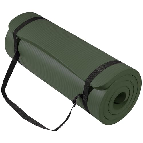 Signature Fitness Extra Thick High-Density Foam Yoga Mat – Multiple Thicknesses (1/2" & 1") / Multiple Colors – Double-Sided Non-Slip Surface – with Carrying Strap for Pilates, Yoga & Home Workouts - color: Green Jasper