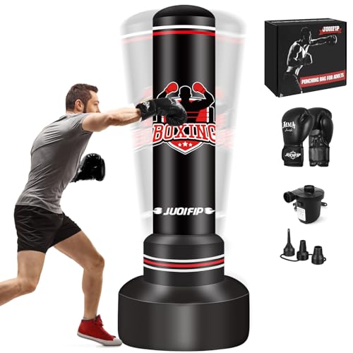 Punching Bag for Adults Teens, Standing Boxing Bag with Gloves and Pump - color: black and red, size: 70inch