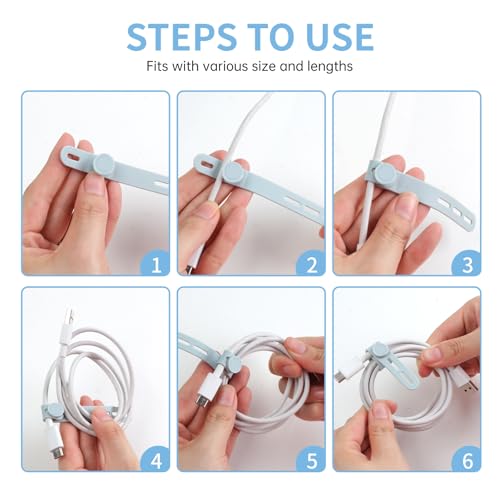 Oligei 25 Pcs Silicone Cable Ties, Cable Ties Reusable, High Elasticity Cord Wraps for Electrical Cords, Cord Organizer for Earphone, Phone Charger(Blue) - color: 25p∣blue