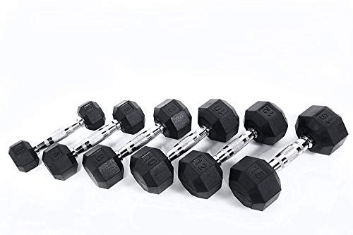 Ader 2lb-120lb Black Octagon Rubber Dumbbells Pair - size: 3lb