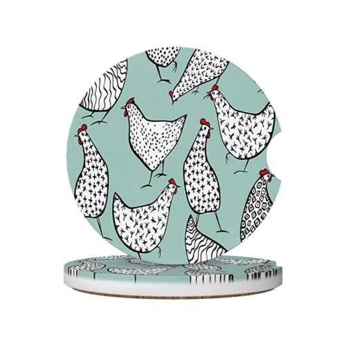 Cute Chickens Car Coasters for Cup Holders, 2 Pack Absorbent Ceramic Drink Cup Coaster for Women Men, Auto Interior Accessories - color: T21