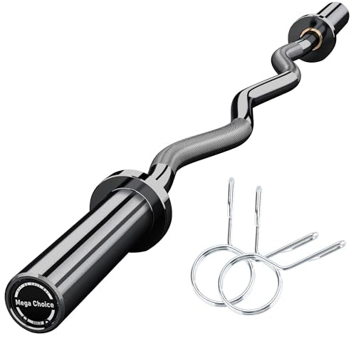 4FT Ez Curl Barbell Bar, O-Lympic Barbell Curl Bar with 2 Spring Collars, Bearing & Bronze Bushing Rotating Sleeves, Knurled Grip, Durable Rust-Proof Design for Squats/Curls/Bench Press, Black