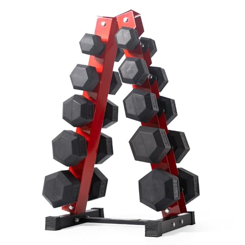 RitFit Rubber Coated Hex Dumbbell Set with Rack, 5-780LB for Home Gym Strength Training, Anti-Slip Knurled Handle, Hexagon Anti-Roll, Heavy-Duty Storage Rack - style: 250LB Set-Red (10-40LB）