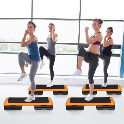 Adjustable Workout Aerobic Stepper, Exercise Step Platform Trainer with 4 Risers,Non-Slip Surface for Home Gym Workout Training - color: Yellow