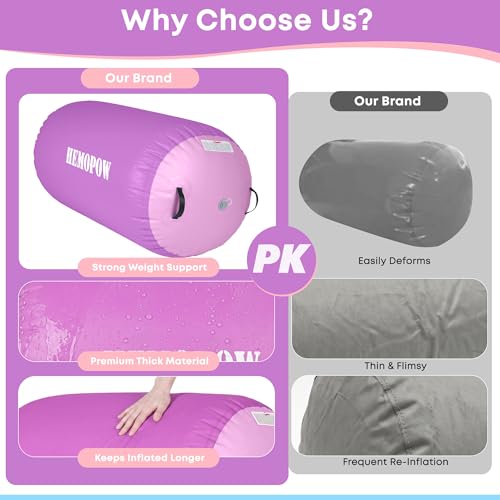 Inflatable Gymnastics Air Barrel Roller with Electric Pump, Heavy Duty PVC Tumbling Barrel Back Handspring Trainer, Air Tumble Track Mat for Home Gym, Cheerleading, Yoga Practice - color: Lavender & Pastel Pink, size: 3.3'L x 2'D