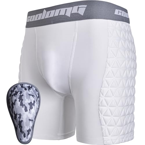 COOLOMG Men Adult Baseball Sliding Shorts with Foam Athletic Cup Padded Compression Short for Softball Football Hockey - color: White_r2, size: Small