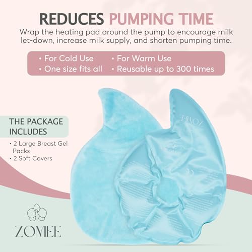 Zomee Hot & Cold Breast Therapy Packs – Reusable Gel Pads for Nursing Pain Relief, Breastfeeding Support, Engorgement & Clogged Ducts – Postpartum Recovery Essentials for New Moms (2-Pack)