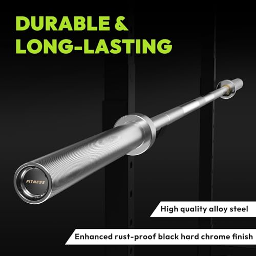 HANDBODE 7 FT Olympic Barbell 45 LB, 2-Inch Standard Weight Bar, 1000 LB | Needle Bearings, Knurled Grip, Hard Chrome Coating, Powerlifting, Bench Press, Deadlift, Squat, Hip Thrusts And Cleans - color: Silver