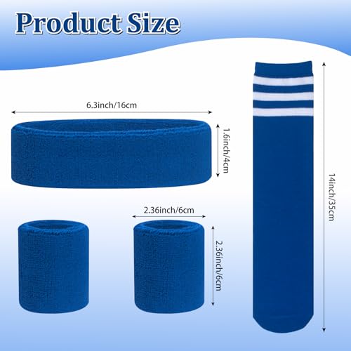 ONUPGO 5 Pieces Kids Sweatbands Soccer Socks Set - Sports Headband, Wristbands, Striped High Socks for Kids, Youth,Toddler & Baby - Football, Basketball, Running, Cycling, Tennis - color: Blue