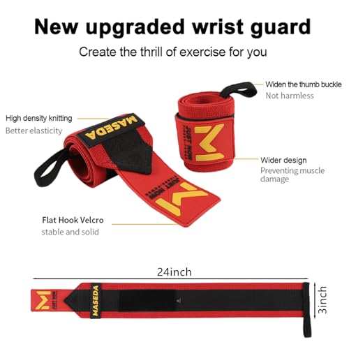 Pro-Grade Weightlifting Wrist Wraps (24") for Gym, Strength Training, and Powerlifting(1 Pair) - Heavy-Duty Thumb Loop Straps for Maximum Wrist Support in Bodybuilding & Fitness (Men & Women) - color: Red&Black