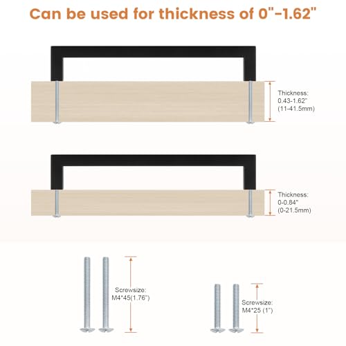 Probrico 5 Pack Black Square Kitchen Cabinet Pulls,Stainless Steel 7.5inch Hole Centers Cabinet Handles,Square Corner Bar Black Dresser Drawer Pull Handles - color: Black, size: Hole Center: 192mm(7.5inch)