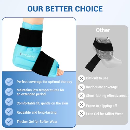 Comfytemp Ankle Foot Ice Pack Wrap for Plantar Fasciitis Relief, FSA Eligible HSA, Ankles Brace for Sprain Pain, Heel Spur, Swelling, Achilles Tendonitis, Hot Cold Gel Ice Pack for Injuries Reusable - color: Blue, size: Large