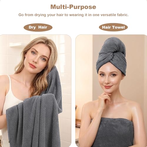 2 Pack Bath Towel Set, Waffle Bath Towel Set, Microfiber Super Soft Highly Absorbent, Sturdy Quick Drying Towels for Bathroom, Gym, Sports, Yoga (2 Piece 27" x 55", 2Grey) - color: Grey, size: 27 x 55 Inch