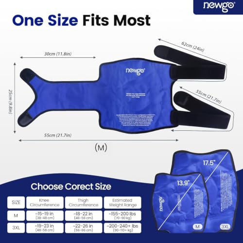 NEWGO Ice Pack for Knee Injuries Reusable, 360° Full Wrap, XL, Blue | Y-shaped Strap Stays Put, Reusable for Knee Replacement, ACL, Arthritis, Swelling, and Sports Injuries, 21.7" x 9.8" - color: XL Blue 1-pack